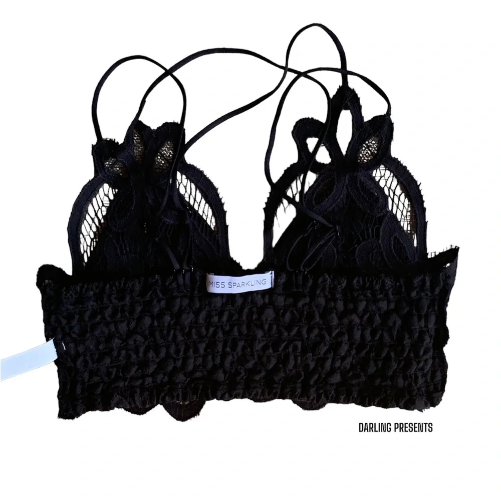 Miss Sparkling Lace Scalloped Eyelet Bralette Women Color Black Size XL - Picture 8 of 10